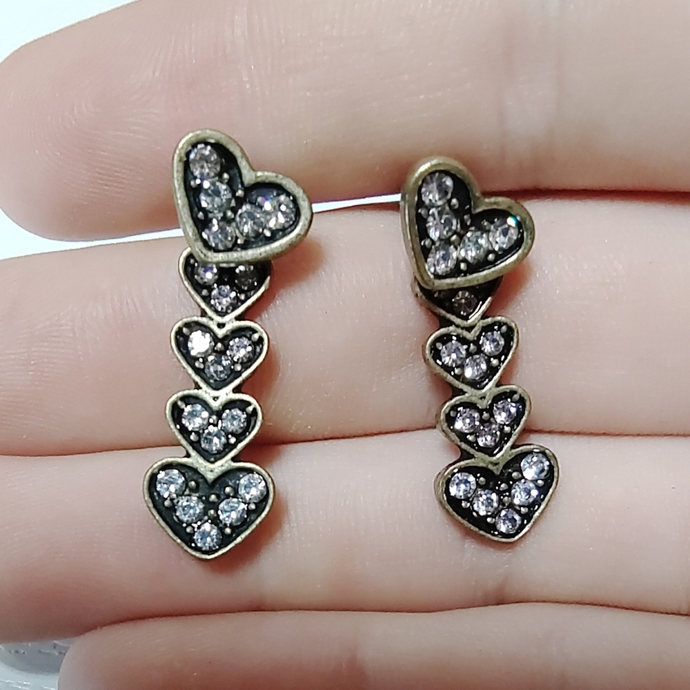Gold and Silver Heart Drop Earrings